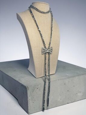 Beleza Curated Vintage Bow Bolo Silver Tone Lariat Necklace